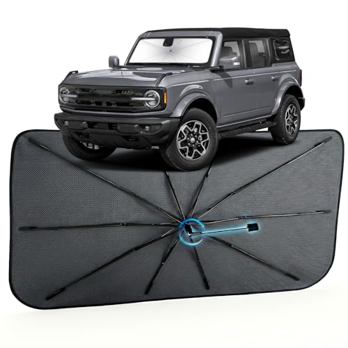 Image of Car Windshield Sun Shade for Ford Bronco 4-Door 2021-2026 (Not for Bronco Sport), Reflective Sunshade Umbrella for Front Window, Car Shades Sun Visor to Keep Car Cool and Protect Interior, Exact Fit