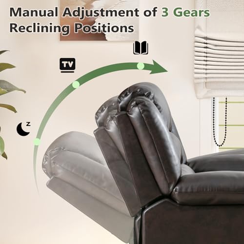 Image of ANJ Manual Recliner Chair Set of 2, Breathable Faux Leather Reclining Chairs with Overstuffed Arm and Back, Living Room Single Sofa Recliners (Dark Brown)