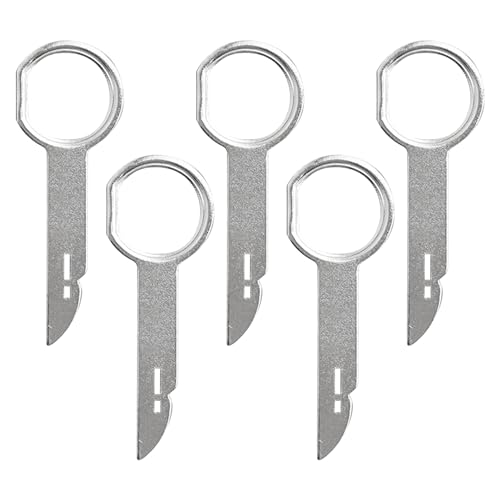TiamaraEon 5pcs Car Radio Removal Tool Key, Car Radio Release Keys Extraction Tool, Stainless Steel Pins Radio Adapter Disassembly for Ford Volkswagen Vehicles