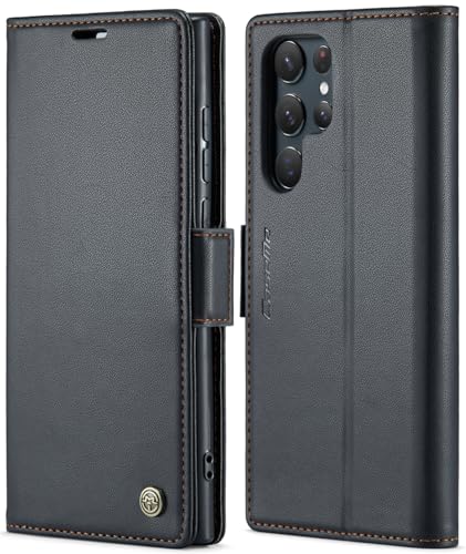 SINIANL Samsung Galaxy S22 Ultra Wallet Case with RFID Blocking, Galaxy S22 Ultra Case Wallet for Men Women Card Holder Magnetic Clasp Kickstand Leather Book Folio Case for Galaxy S22 Ultra Black