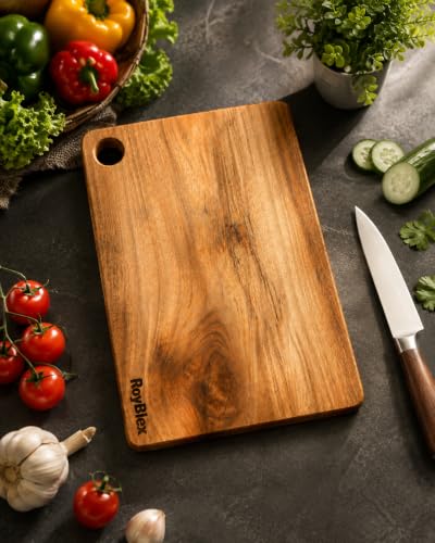 Image of Acacia Solid Wood Cutting Board 20x30 cm | Wooden Chopping Board for Kitchen | Reversible Vegetable, Fruit & Meat Cutting Board | Durable Kitchen Chopping Board (30L x 20W with Hole)