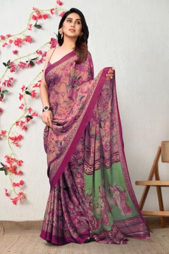 Image of MIRCHI FASHION Women Saree Ethnic Motif Print Chiffon | Breathable Lightweight Plain Weave Sari for Office and Daily Use (Available in 20 Designs)