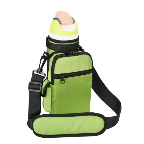 Xxerciz Water Bottle Carrier Bag for Owala FreeSip 24oz 32oz Water Bottle, Portable Water Bottle Holder with Phone Pocket Adjustable Shoulder Strap Carabiner for Walking Camping Hiking (Green)