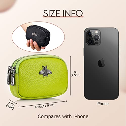 Imeetu Women Leather Coin Purse, Small 2 Zippered Change Pouch Wallet(Yellow Green) #TOP2