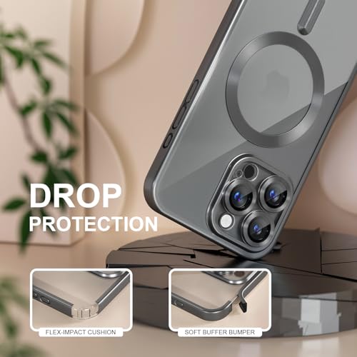 Image of Misea Magnetic for iPhone 16 Pro Max Case Compatible with MagSafe | Never Yellowing, Military Drop Protection, Full Camera Lens Protector Plating Soft Clear Phone Case for Women, Titanium Black