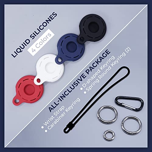 Apple Airtag Holders 4 Pack, Shockproof, Dustproof & Washable Silicon Cases for Air Tags with Accessories for Wallets, Luggage, Pet Collars, Key Finders (Blue - White - Red - Black)3