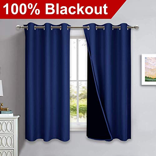 Image of NICETOWN 100% Blackout Curtain Set, Royal Blue, 37W x 40L, 2 PCs, Thermal Insulated & Energy Efficiency Window Draperies for Guest Room, Full Shading Panels for Shift Worker and Light Sleepers
