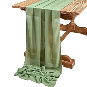 DOLOPL 10ft Sage Green Chiffon Table Runner Wedding Table Runner,29×120 inches Gauze Table Runner,Rustic Sheer Table Decor for Romantic Bridal Baby Shower, Birthday Table Decorations