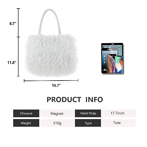 Image of Women's Fuzzy Tote Bag Curly Handbag Furry Shoulder Bag Large Plush Top Handle Purses Winter