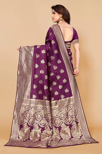 Image of C J Enterprise Women's Banarasi Saree Pure Kanjivaram Silk Saree Soft Design Wear Pattu Sarees Cotton With Blouse Piece Kanchipuram for Wedding sadi new ladies 2023 (Nayra-1) (Purple)