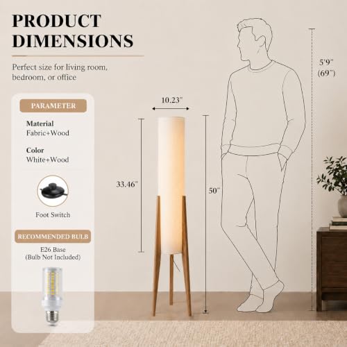 Image of Log Wood Tripod Floor Lamp,Modern Farmhouse Style,50 Inch Height