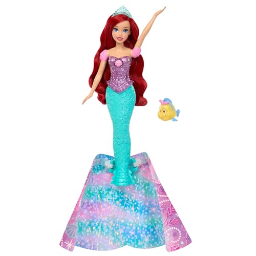 Mattel Princesses Disney Ariel Transformable Poupée avec Figurine Polochon et 2 diadèmes, inspirée du Film, JLK19