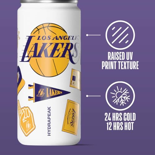 Image of Hydrapeak NBA Officially Licensed Los Angeles Lakers 20oz Insulated Water Bottle with Straw Lid & Carry Handle, Leak-Proof Stainless-Steel Game Experience Sports Bottle for Kids, School, Camp