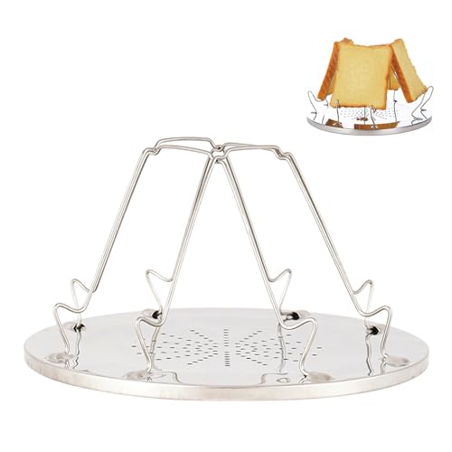 GIONAR Camping Toaster, 4-Scheiben Brottoaster für Gaskocher, Edelstahl-Faltbarer Toastablett, Toaster Mini Camping Zubehör mit Faltbarem StäNder für Picknick,Reisen,Gasherd