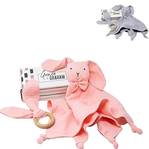 Grace & Graham Organic Cotton Bunny Lovey - Baby Security Blanket Lovie - Loveys for Babies - Gender Reveal Gifts - Rabbit (Pink)