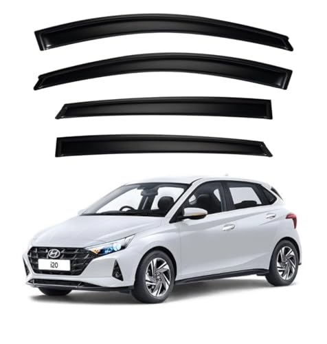 Image of Premium Smoke Car Door Visor Front+Rear Sun /Rain Guard Outside Mount Tape-On Window Visors Compatible with Hyu-ndai i20 (2025-2026)