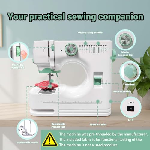 Image of Stoigeld Sewing Machine for Beginners, 32Pcs Sewing Threads Kit,12 Built-in Stitches, 2-Speed Control, Extension Table Included, Compact & Easy to Use Portable Sewing Machine for Home and Travel