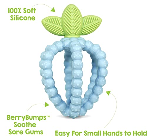 Razbaby Silicone Infant & Baby Teething Toy, Textured Berrybumps Soothe Babies’ Sore Gums, Razberry Bites Relief Teether, Back & Front Teeth, Bpa Free, Easy To Hold, Fruit Shape For Babies 3M+ - Blue #TOP1