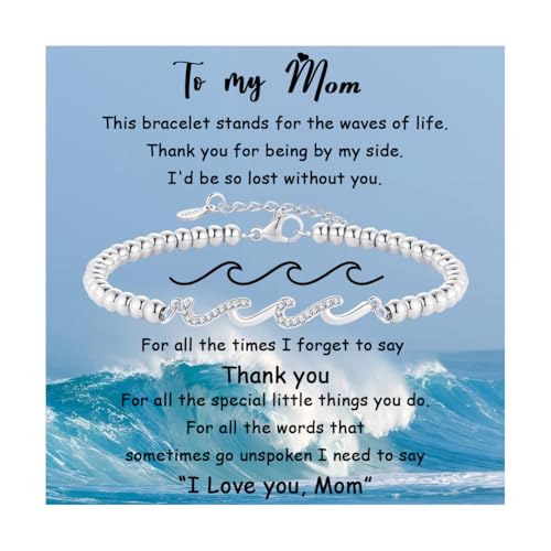 Image of Gift for Daughter Sister Bestie Friends Mom The Waves of Life We've Through Together Wave Bracelet Women Birthday Retirement Insprational Gifts for Her