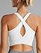Wingslove Longline Sports Bra for Women Wireless Workout Crop Tank Top Built-in Cups Seamless Cross Back Bras (White,M)