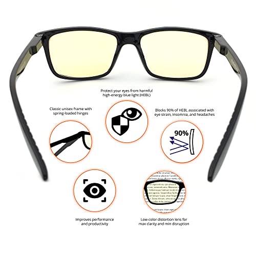 J+S Vision Blue Light Shield Computer Reading/Gaming Glasses - 0.0 Magnification - Anti Blue Light 100% Uv Protection - Low Color Distortion Lens, Classic Rectangle Clear Frame #TOP1