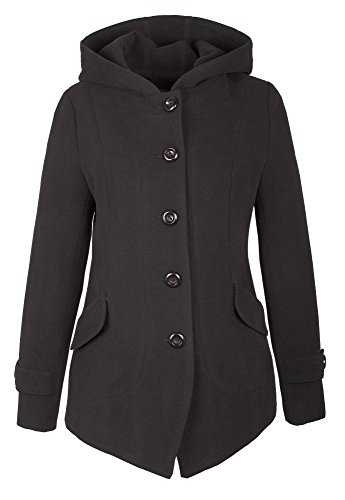 Preisvergleich Produktbild Grimada A71 Damen Wollmantel Wolljacke COOTIC mit Kapuze (42, schwarz)