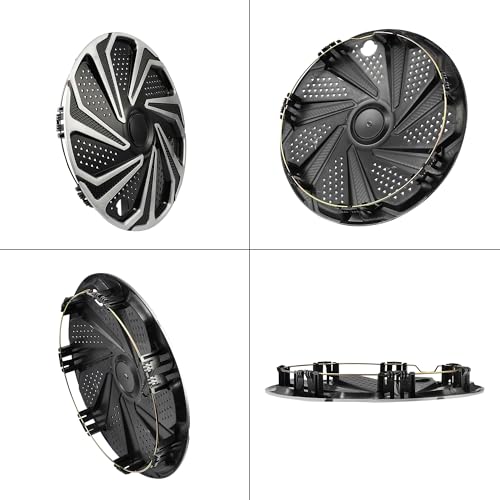 Image of Grid Black with Silver Hubcap Wheel Cover Replacement Kit 15 inch Hub Caps Wheel Rim Cover Car Exterior Accessories Pack of 4, 15 inches