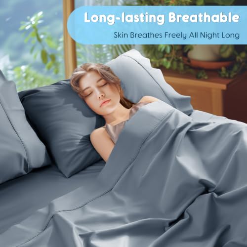 Image of SONORO KATE 1000 Series 100% Egyptian Cotton Sheets,Extra Deep Pocket | 18-24 Inch Extra Deep Pocket,Soft & Breathable,5-Star Hotel Sateen Bed Sheets,All Season,4pc,French Blue