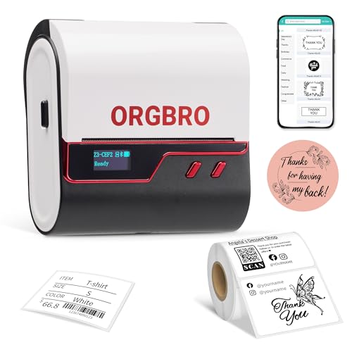 ORGBRO Z3 Etiquetadora Impresora Etiquetas Adhesivas Térmica Impresora Pegatinas Máquina de Etiquetas para Joyería, Supermercado, Pequeñas Empresas con 1 Rollo Blanco de Etiquetas de 50x30 mm, Rojo