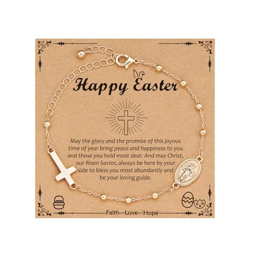Catholic Virgin Mary Cross Bracelet Gifts for Girls Teens Women, Rosary Beads Charm Link Chain Bracelet Christmas Christian Religious Jewelry Gifts