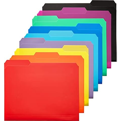 KTRIO 9 Pack Plastic File Folders Colored File Folders Letter Size - 9 Assorted Colors Poly File Folders, Heavy Duty Colored File Folders with Erasable 1/3-Cut Tab for Office School Home Organization Cover