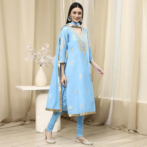 Image of BIBA Women Poly Chanderi Straight Printed Suit Set