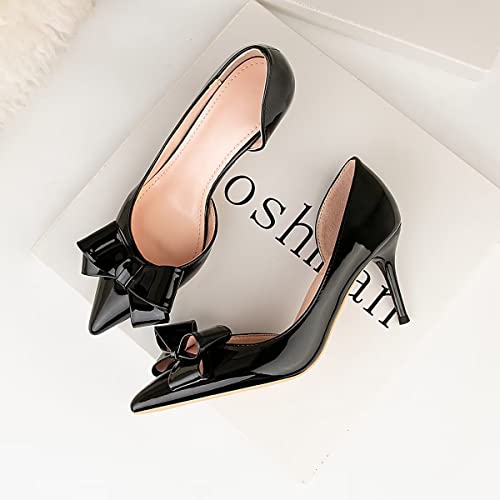 LUXINYU,Women Pointed Toe Heels Fashion Sweet Stiletto Bow Elegant Ladies Pumps Hollow Sexy Heeled Dress Shoes Patent Leather Comfort Work Shoes3