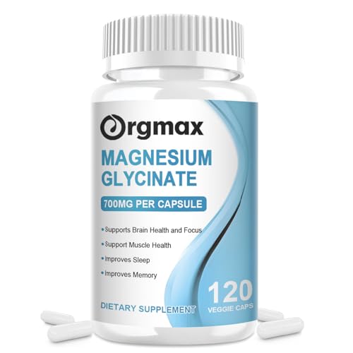 Orgmax Magnesium Glycinate 2800mg, Easy Absorption Magnesium Glycinate with Vitamin D,B6 for Calm, Sleep&Muscle Relaxation,Supports Brain Health,No Color Added&Artificial Flavors, 120 Vegan Capsules