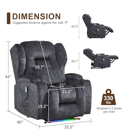 Image of DRMBOOK Power Recliner Chair, Electric Wall Hugger Reclining Sofa with Massage & Heat, Overstuffed Movie Theater Seating with LED /USB Port /Cup Holders for Living Room (Velvet Grey, 2 Chairs)