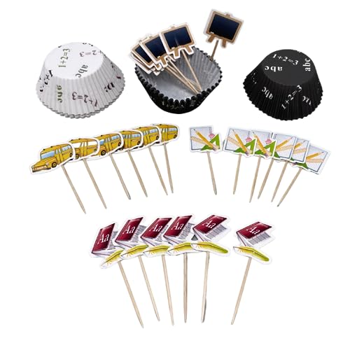 48 oder 96-teiliges Muffin und Cupcake Deko Set – Schule (48 Teile)