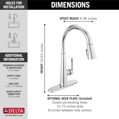 Image of Delta Faucet Emmeline Pull Down Kitchen Faucet Chrome, Chrome Kitchen Faucets with Pull Down Sprayer, Kitchen Sink Faucet, Faucet for Kitchen Sink with Magnetic Docking, Lumicoat Chrome 9182-PR-DST