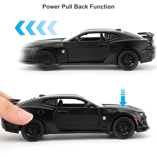 Image of 1:32 Bumblebee Diecast Car Model, Collectible Diecast Toy Car with Lights and Sounds, Pull Back Vehicles Toy for Adults Kids Birthday Gifts Decoration Black