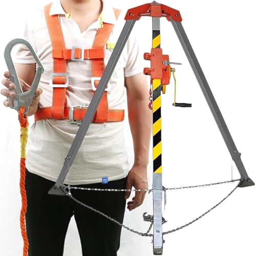 Lifting rescue tripod, rescue tripod, confined space tripod kit with safety belt, fall protection bracket, adjustable aluminum legs and non-slip feet (1800-