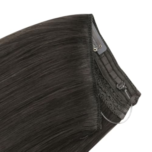 Image of YoungSee Invisible Wire Hair Extensions Real Human Hair Mocha Brown, 85G 14 Inch Wire Human Hair Extensions, Mocha Brown for Natural Look, Fish Line Hair Extension for Women