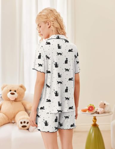 Image of Ekouaer Button Up Pajamas for Women Set Ribbed Knit Pjs 2 Piece Lounge Set