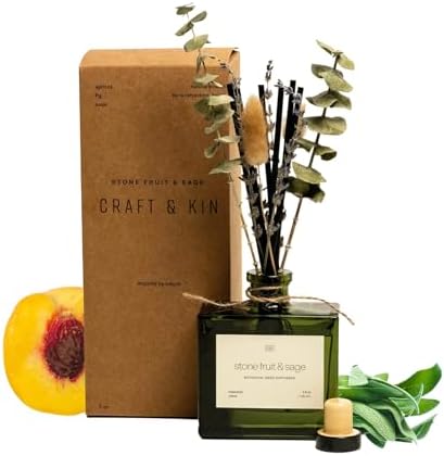 Craft & Kin Reed Diffuser with Dried Flowers | 5 oz Stone Fruit &...