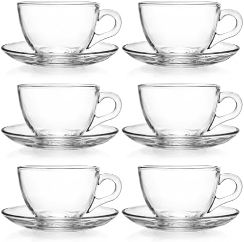 Tosnail 6 Pack 7-Ounce Glass Tea Cups and Saucers Sets - Thumbnail 2