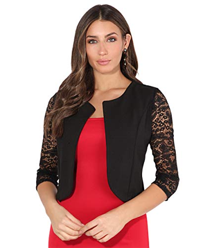 KRISP Coprispalle Bolero Donna Leggero Elegante Cerimonia Manica Giacca Corta Matrimonio Nuziale Taglie Forti, Nero (9330), Small, 9330-BLK-SM
