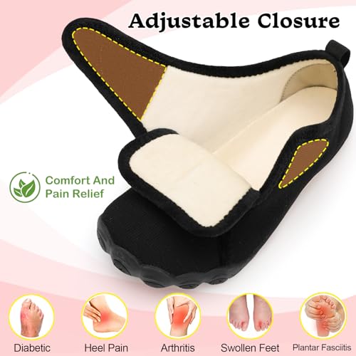 relxfeet Women's Slippers Adjustable Wide Width Diabetic Shoes Non-Slip Indoor Outdoor House Shoes Comfort for Plantar Fasciitis Edema Swollen Feet3
