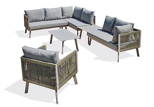 PARIS GARDEN PARISGARDEN|3700286488673|Salón de jardín esquinero 7 plazas de Aluminio y Cuerda Gris, Medium