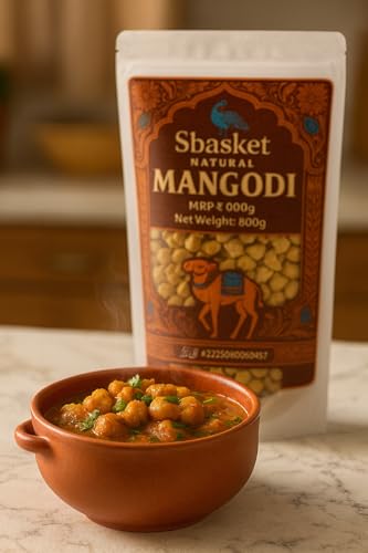 Image of SBASKET NATURALS Rajasthani Moong Dal Wadi 400g with Wadi Masala | Homemade Mangodi | Moong Badi Traditional | Protein Rich, 100% Natural