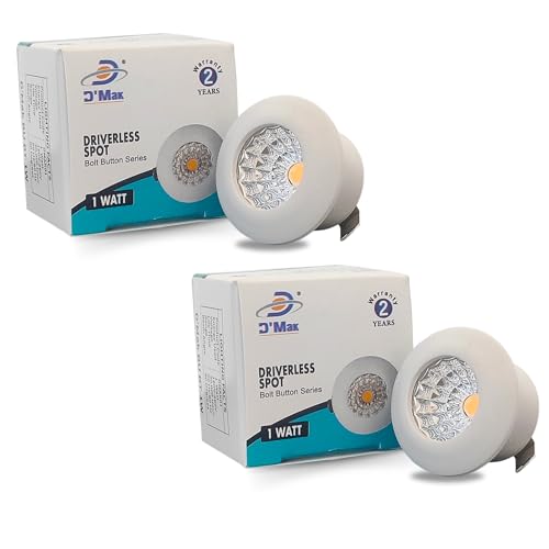 Image of D'Mak 1 Watt Round LED Button COB Light for POP /Recessed Lighting (Warm White, Pack of 2) White Body