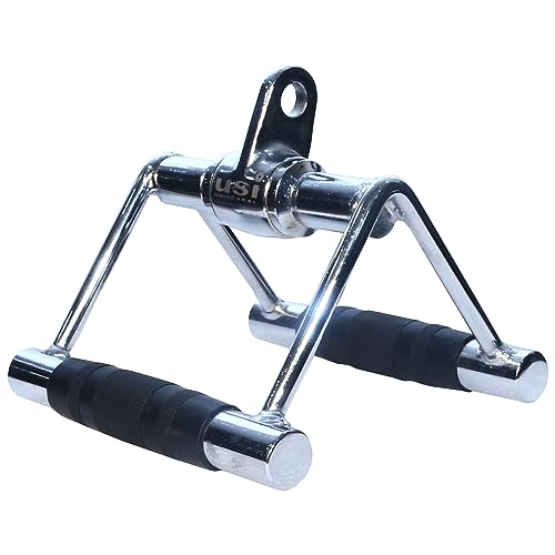 Image of USI Universal Cable Machine Attachment LAT Pulldown Attachments Home Gym Triceps Pull Down Attachment Cable Machine Equipments for Home Gym (Silver- V-Shaped Bar)