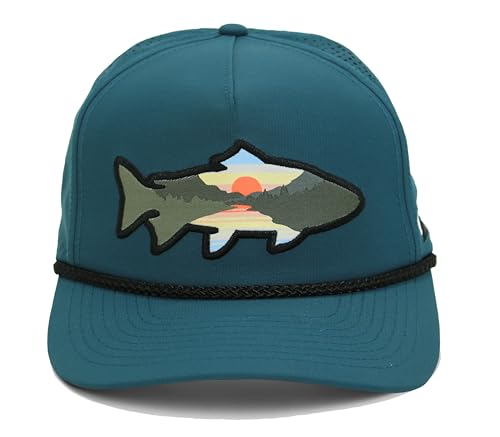 Image of Paramount Outdoors Sunset Trout Fishing Hat Mountain Fish Silhouette Performance Outdoor Hat with Comfort Snapback